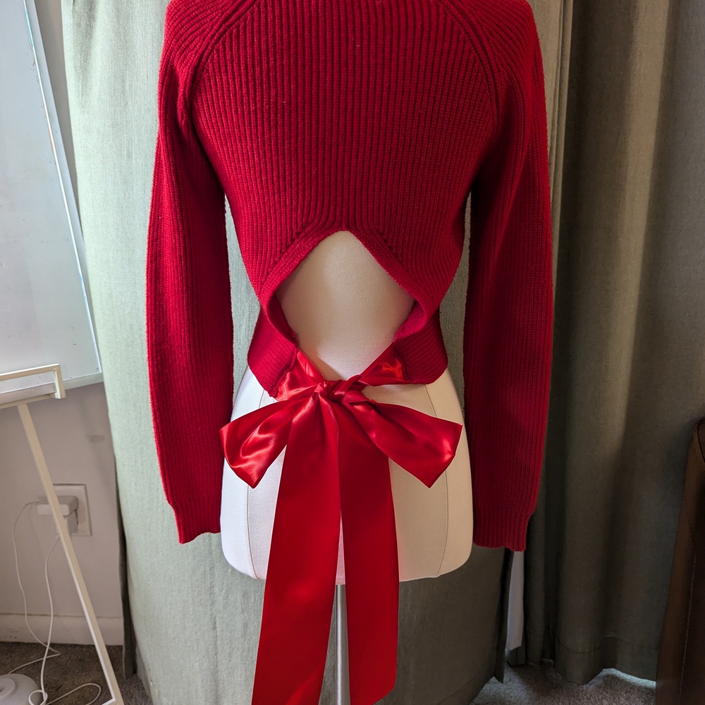 Red Open-Back Sweater with Bow